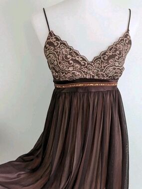 Vintage 90s y2k Slip Dress Sheer Brown Babydoll Lace Whimsigoth Fairycore Small